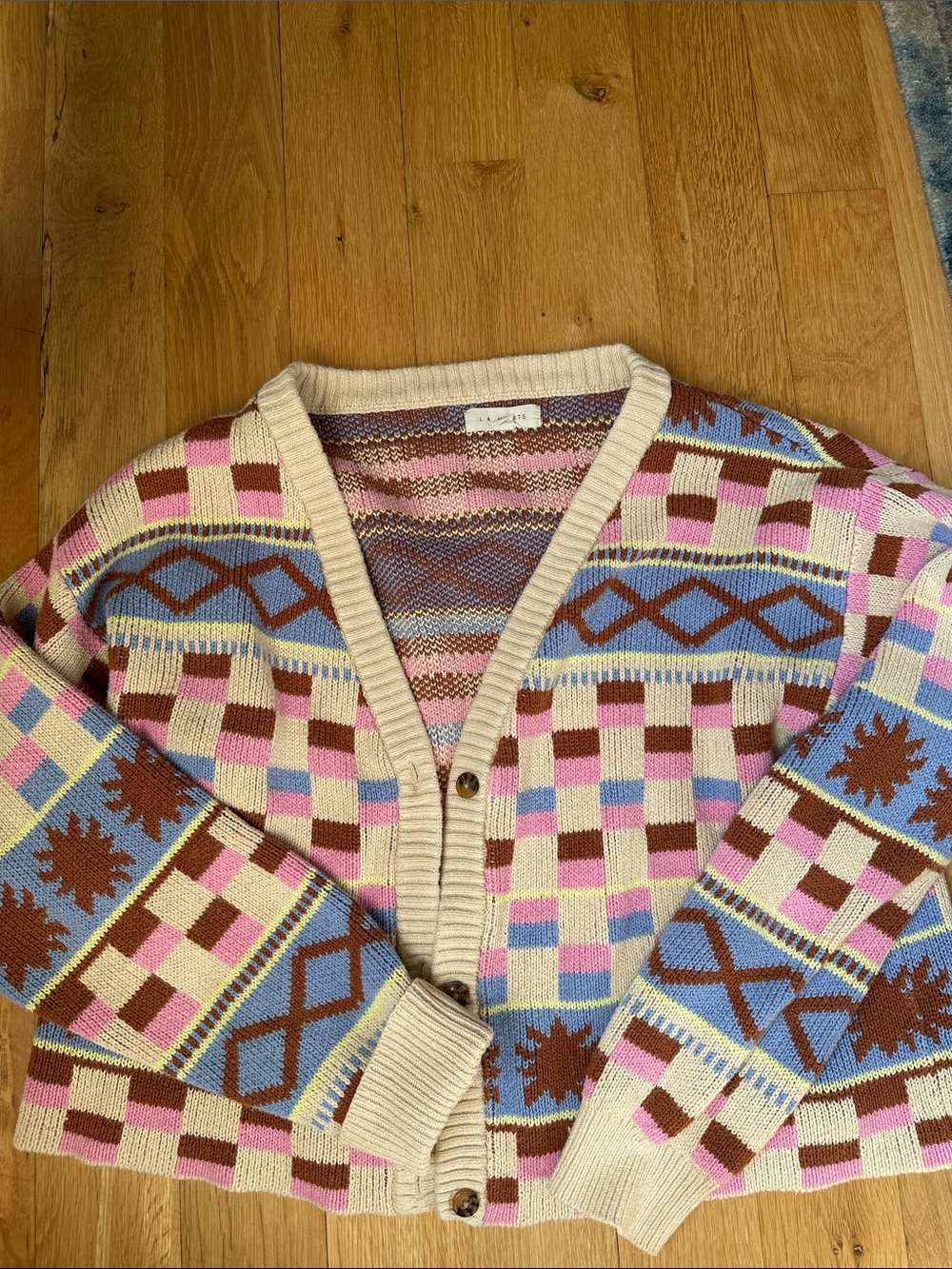 LA Hearts Geometric Fair Isle Oversized Cardigan - Medium